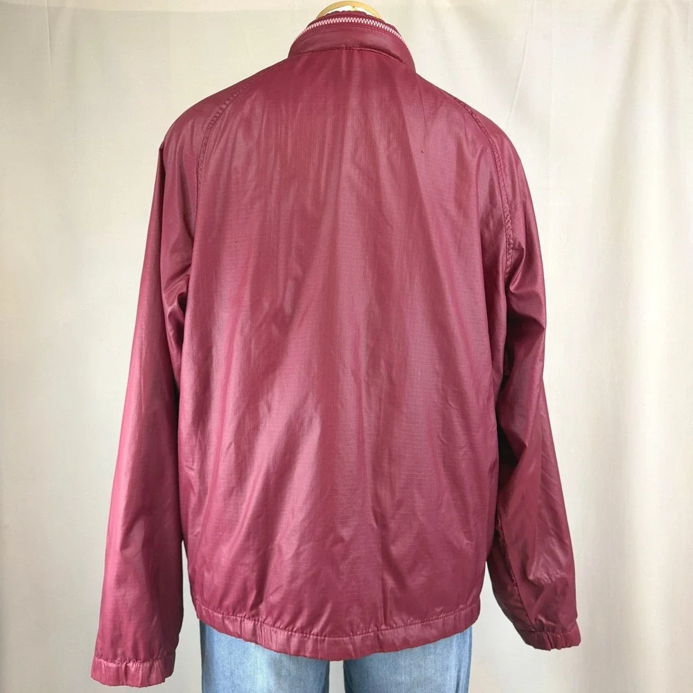 Vintage SEARS Mens L Jacket‎ Burgundy Windbreaker Hood Ripstop Dad Norm Gorp 80s
